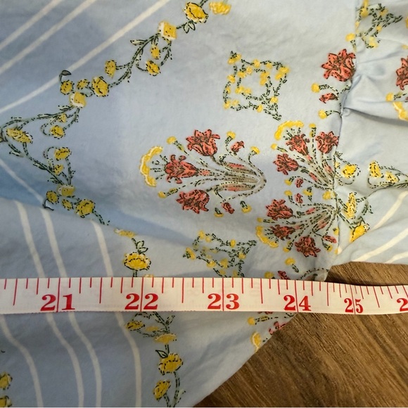 LOFT Blue Floral Midi Dress Puff Sleeves Drawstring Waist Size XL Ann Taylor - Picture 7 of 8